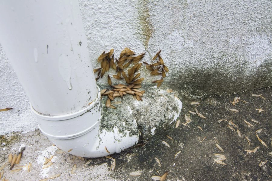 A termite infestation near a pipe outside a building - Prevent termite infestations with SOS Exterminating in Gilbert AZ